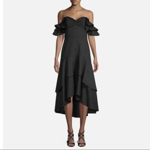 NWT Shoshanna Midnight Dixie Ruffle Midi Dress in Black | Size 12